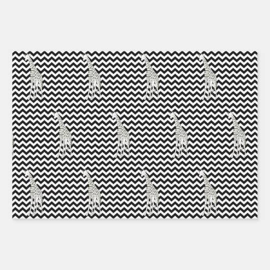 Black Safari Zickzack mit Pop Art Giraffe Geschenkpapier Set (Vorderseite)