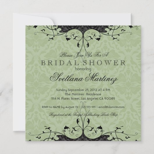 Black & Sage Green Elegantes Brautparty laden ein Einladung (Vorderseite)