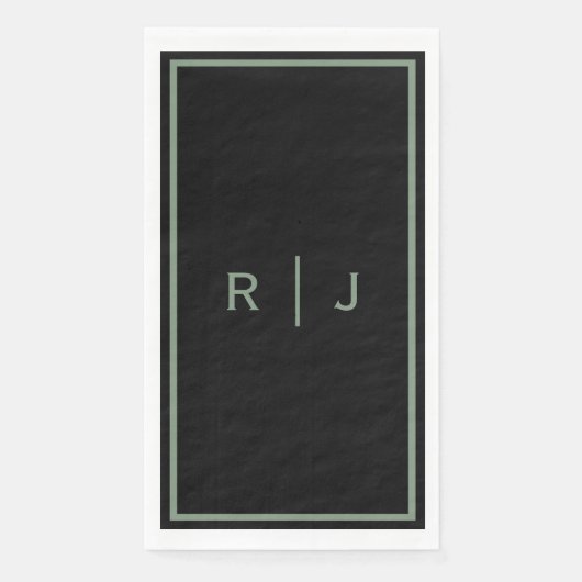 Black Sage Green Monogram Name Cool Wedding Serviette (Vorderseite)