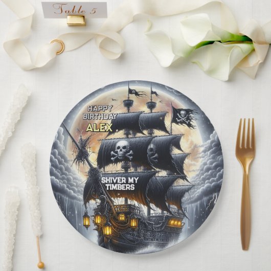 Black Sails Ahead Pirate Theme Birthday Party Pappteller (Hochzeit)