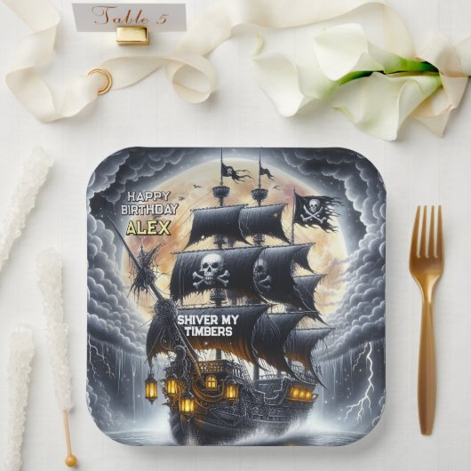Black Sails Ahead Pirate Theme Birthday Party Pappteller (Hochzeit)
