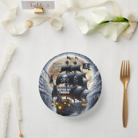 Black Sails Ahead Pirate Theme Birthday Party Pappteller (Hochzeit)
