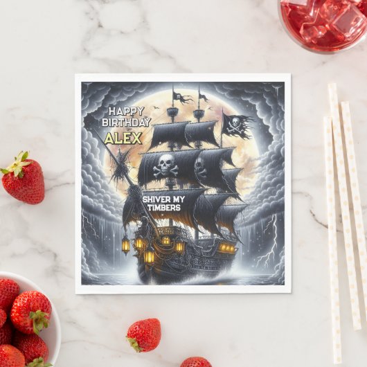 Black Sails Ahead Pirate Theme Birthday Party Serviette (Beispiel)