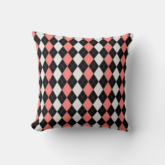 Black & SALMON PINK Diamond RAUTE Muster Kissen