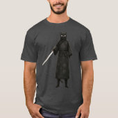 Black Samurai Cat Black Kimono T-Shirt (Vorderseite)