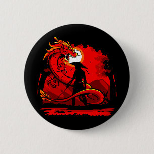 Black Samurai Red Dragon japanische Style Artwork Button