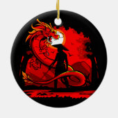 Black Samurai Red Dragon japanische Style Artwork  Keramik Ornament (Hinten)