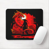 Black Samurai Red Dragon japanische Style Artwork Mousepad (Mit Mouse)