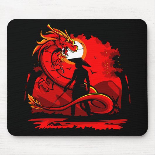 Black Samurai Red Dragon japanische Style Artwork Mousepad (Vorne)