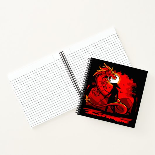Black Samurai Red Dragon japanische Style Artwork Notizblock (Innenseite)