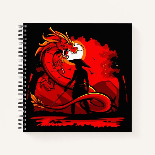 Black Samurai Red Dragon japanische Style Artwork Notizblock (Vorderseite)