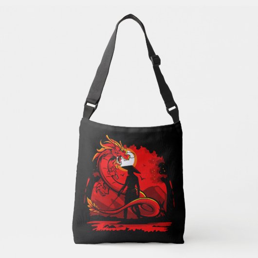 Black Samurai Red Dragon japanische Style Artwork  Tragetaschen Mit Langen Trägern (Vorderseite)
