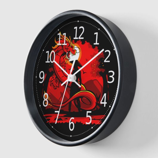 Black Samurai Red Dragon japanische Style Artwork  Uhr (Winkel)