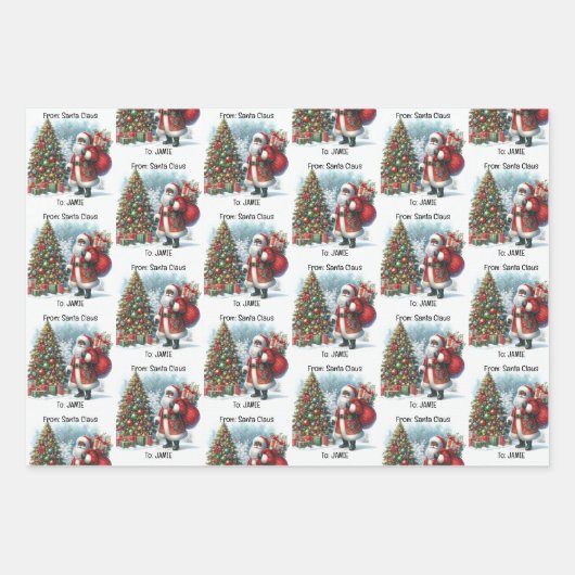 Black Santa Add Child's Name Niedlich Weihnachten  Geschenkpapier Set (Vorderseite)
