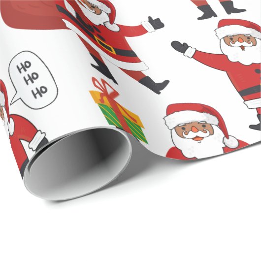Black Santa African American Weihnachtsgeschenk Geschenkpapier (Rolleneckpunkt)