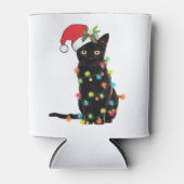 Black Santa Cat Tangled Up In Lights Christmas Dosenkühler (Vorderseite)
