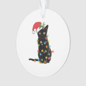 Black Santa Cat Tangled Up In Lights Christmas Ornament (Vorderseite)