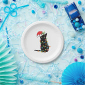Black Santa Cat Tangled Up In Lights Christmas Pappteller (Party)