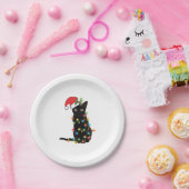 Black Santa Cat Tangled Up In Lights Christmas Pappteller (Party)