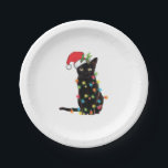 Black Santa Cat Tangled Up In Lights Christmas Pappteller<br><div class="desc">Black Santa Cat Tangled Up In Lights Christmas</div>