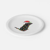 Black Santa Cat Tangled Up In Lights Christmas Pappteller (Schrägansicht)