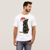 Black Santa Cat Tangled Up In Lights Christmas San T-Shirt (Vorne ganz)