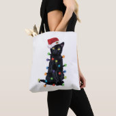 Black Santa Cat with christmas lights Tasche (Von Nahem)