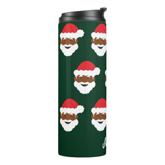 Black Santa Claus Brown Skin Green Weihnachten Thermosbecher (Nach links gedreht)