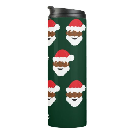 Black Santa Claus Brown Skin Green Weihnachten Thermosbecher (Nach rechts gedreht)