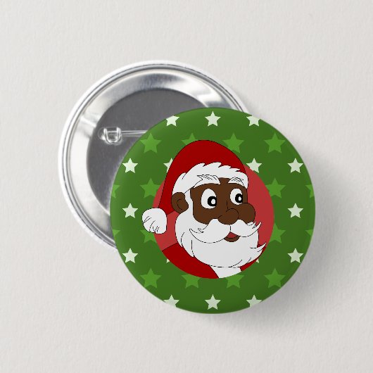 Black Santa Claus Cartoon Button (Vorne & Hinten)