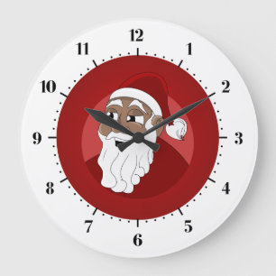 Black Santa Claus Cartoon Große Wanduhr