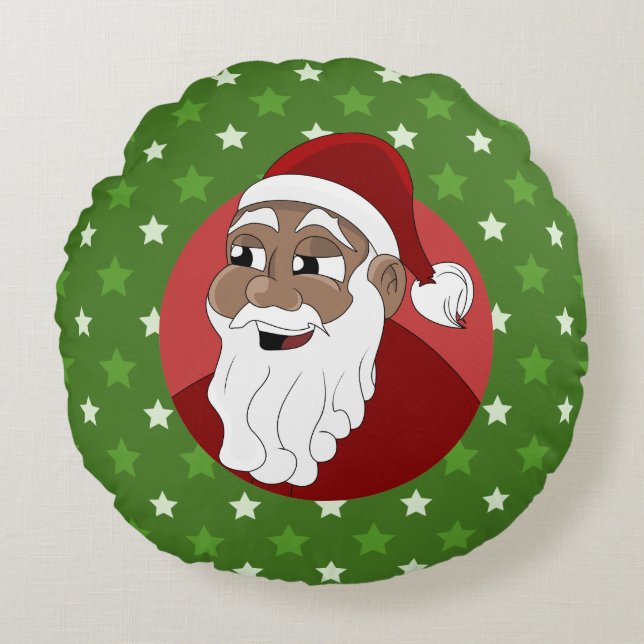 Black Santa Claus Cartoon Rundes Kissen (Vorderseite)