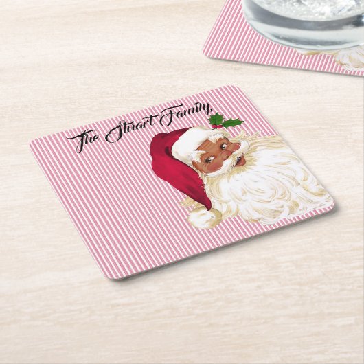 Black Santa Claus Cranberry Stripe Rechteckiger Pappuntersetzer (angewinkelt)