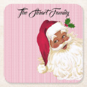 Black Santa Claus Cranberry Stripe Rechteckiger Pappuntersetzer (Vorderseite)