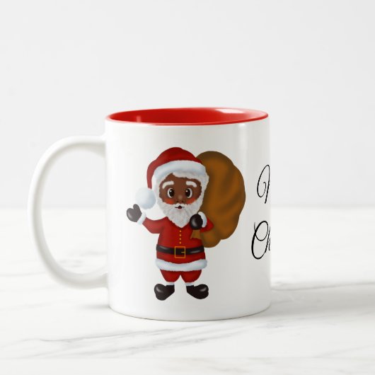 Black Santa Claus Frohe Weihnachts-Tasse Zweifarbige Tasse (Links)