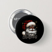 Black-Santa Claus Frory Weihnachten Karierte Feier Button (Vorne & Hinten)