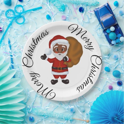 Black Santa Claus Frory Weihnachtspapier Platte Pappteller (Party)