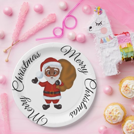 Black Santa Claus Frory Weihnachtspapier Platte Pappteller (Party)