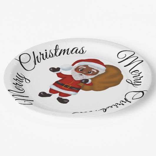 Black Santa Claus Frory Weihnachtspapier Platte Pappteller (Schrägansicht)