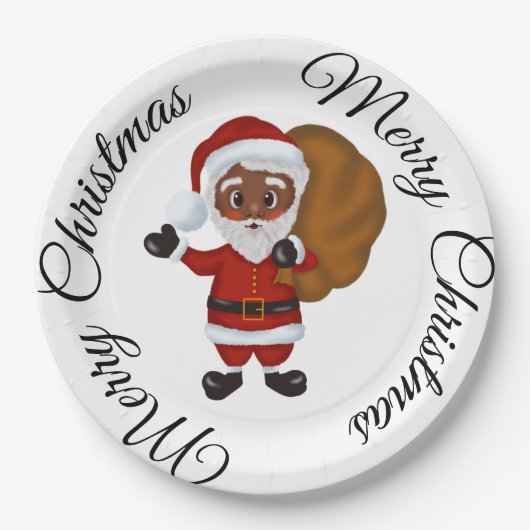 Black Santa Claus Frory Weihnachtspapier Platte Pappteller (Vorderseite)