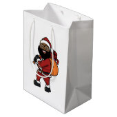 Black Santa Claus Holiday Geschenktasche Mittlere Geschenktüte (Rückseite Schrägansicht)