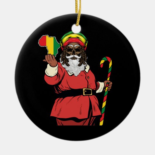 Black Santa Claus Rasta Hat Weiha Rastafarian Keramik Ornament (Vorne)