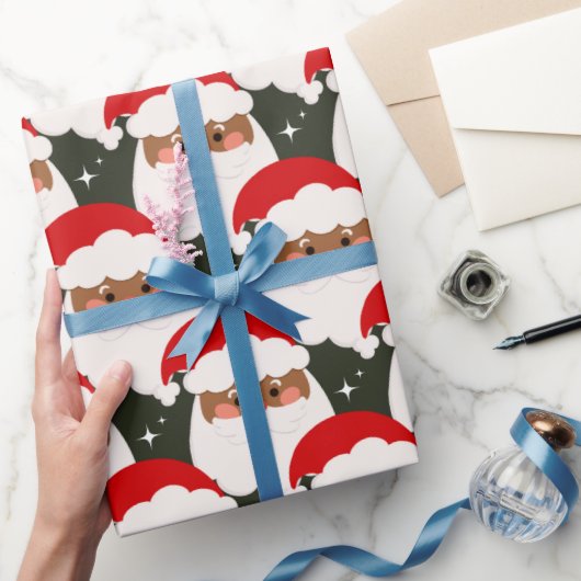 Black Santa Claus Sparkle Ästhetik Xmas Green Geschenkpapier (Schenken)