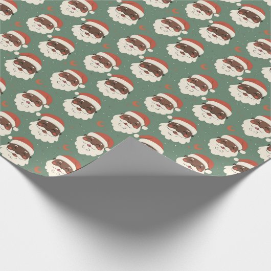 Black Santa Claus W/A Mustache & Bart Green Geschenkpapier (Ecke)