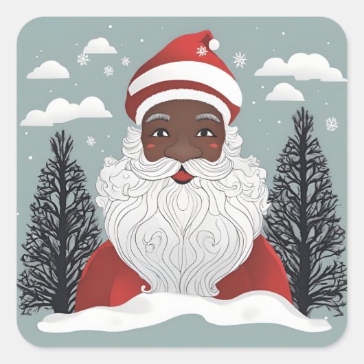 Black Santa Claus Weihnachten Quadratischer Aufkleber (Vorderseite)