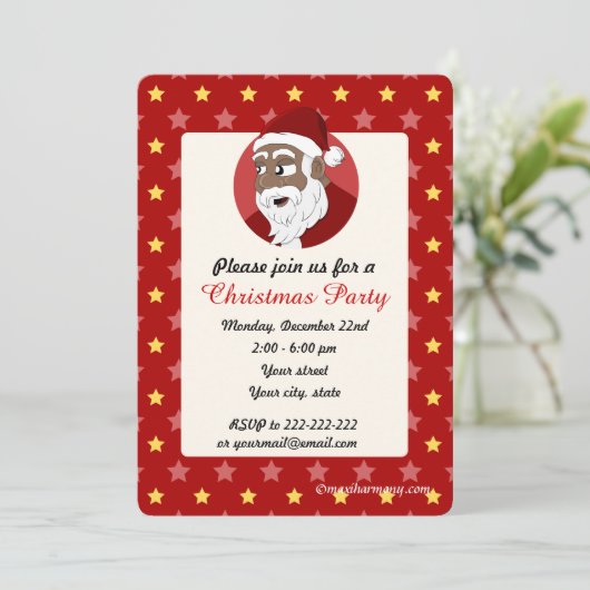 Black Santa Claus Weihnachts-Party Einladung (Stehend Vorderseite)