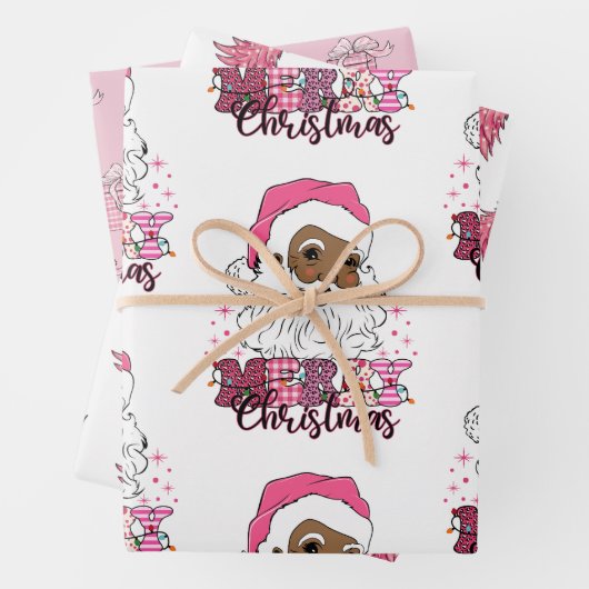 Black Santa Claus Wrapping Paper Set 3 Geschenkpapier Set (Beispiel)