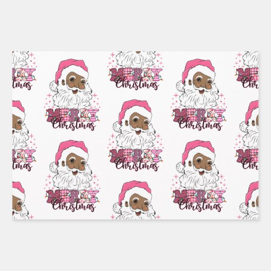 Black Santa Claus Wrapping Paper Set 3 Geschenkpapier Set (Vorderseite)