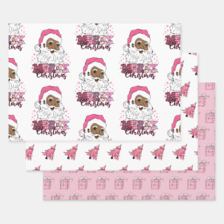 Black Santa Claus Wrapping Paper Set 3 Geschenkpapier Set