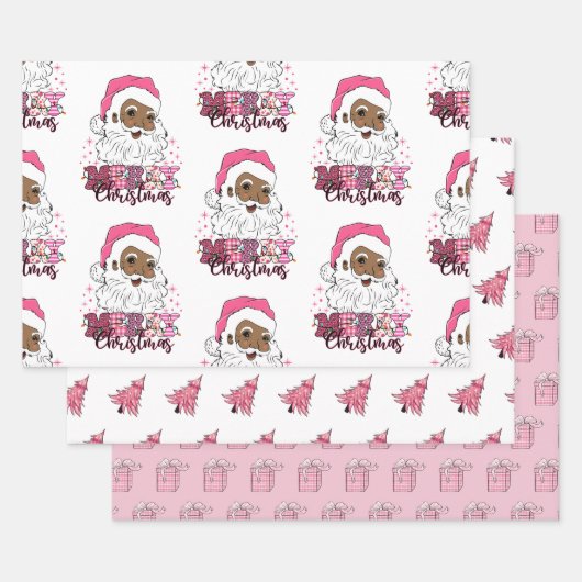Black Santa Claus Wrapping Paper Set 3 Geschenkpapier Set (Set)